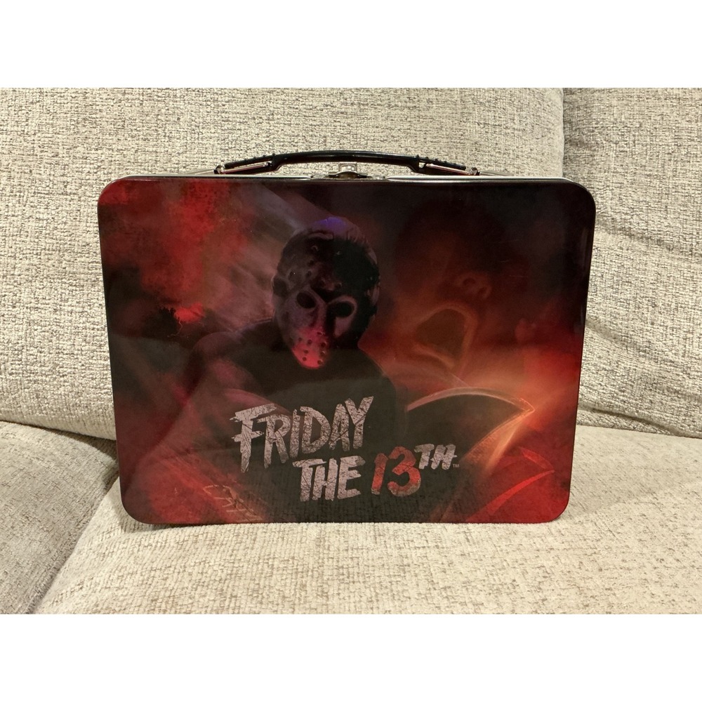 Bioworld Friday the 13th Jason Voorhees Large Tin Tote Metal Lunch Box Red Black
